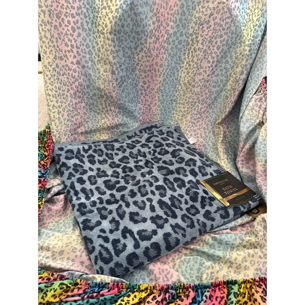 Envogue Home Leopard Print Towel Set Blue100% Cotton Bath Hand Towels reversable